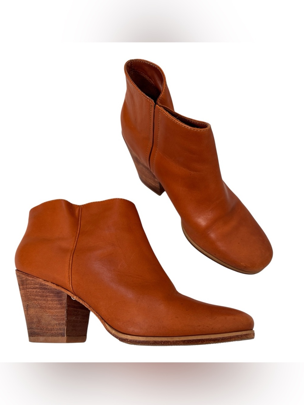 Rachel Comey Orangish Brown Leather Ankle Boots Womens 7 Boho Fall Casual Staple